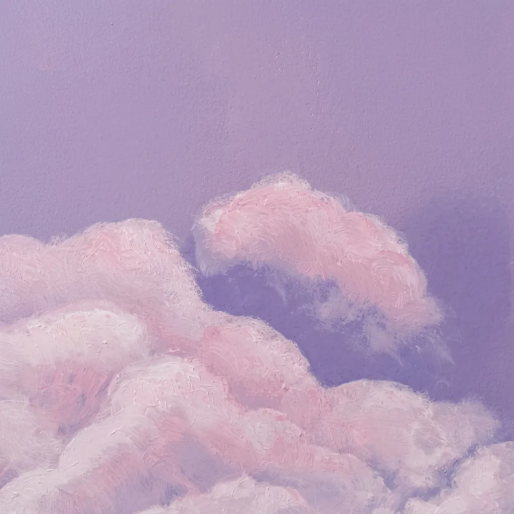 Mural de nubes pintado a mano en tonos lavanda
